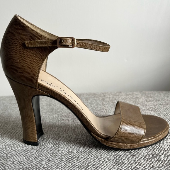 SEXY Vintage CHARLES JOURDAN of Paris Tan Lizard Print Open Toe Heels US Size 7 - Picture 10 of 11
